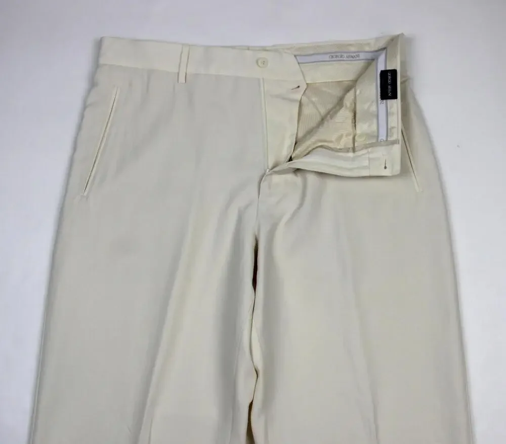 Giorgio Armani Dress Pants Mens 34 (50 EU) Off White Italy Cotton Flat Front